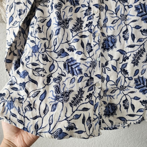 Rachel Zoe 100% Linen Button Up Paisley Floral Peasant Tunic Top Blue Lagenlook - Picture 5 of 12